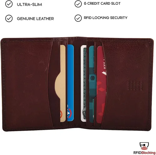 Vista 4 de Cartera de cuero de napa con bloqueo RFID y solapa multiranura para hombre