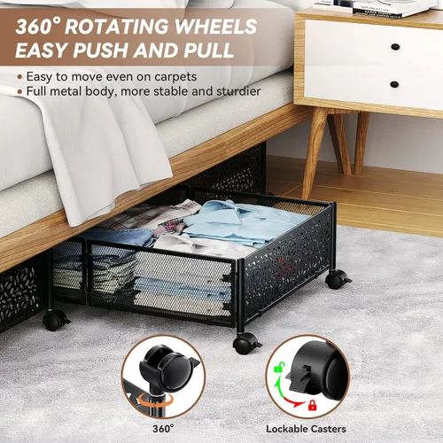 Vista 4 de Contenedor de Almacenamiento Debajo de la Cama con Ruedas, Organizador de Cajones de Almacenamiento para Zapatos Debajo de la Cama, Contenedores