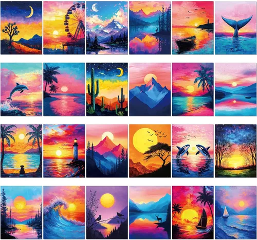 Vista 16 de Sherr Juego de 24 lienzos predibujados para pintar para adultos, lienzo preimpreso a granel, sorbo y pintura, paneles estirados, juego de pintura