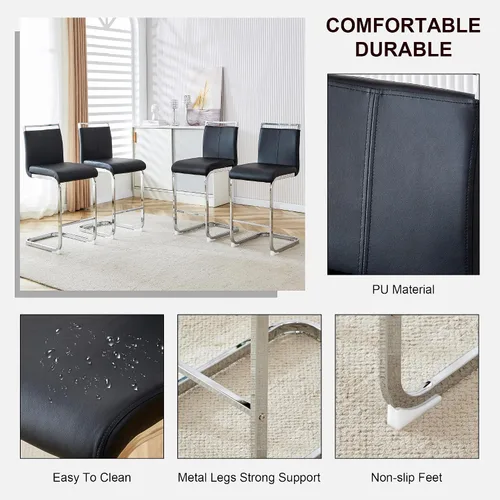Vista 6 de Ebullient Juego de mesa de comedor de bar de 63 pulgadas para 2, juego de mesa de comedor de bar moderno con 2 taburetes de cuero sintético, mesa