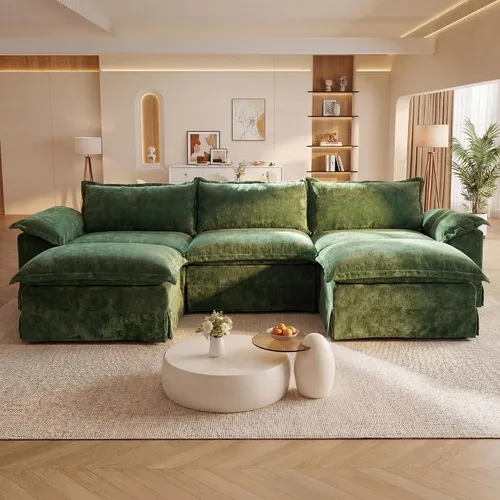 Vista 50 de Claiks Sofá modular deshuesado de 123 pulgadas, sofá en forma de L para sala de estar, sofá moderno de asiento profundo de 3 plazas, tela de Gris