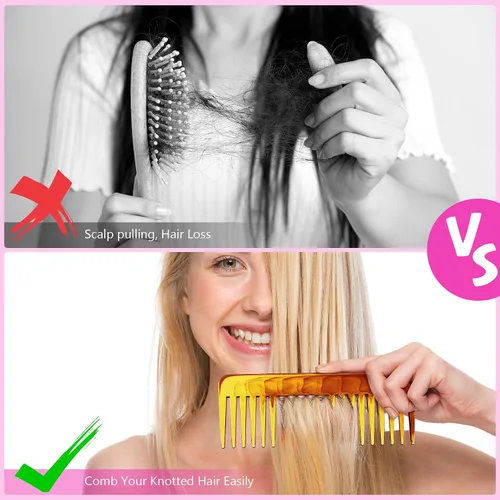 Vista 6 de Patelai Peine de dientes anchos, peine desenredante grande para cabello rizado, húmedo y seco, sin mango, accesorios desenredantes (ámbar)