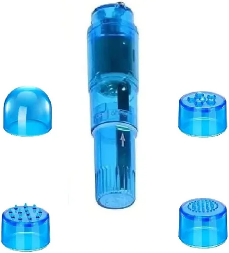 Vista 2 de Pequeño mini masajeador portátil para cara corporal, cuello, cabeza, masaje de espalda con 4 cabezas (1 unidad, azul)