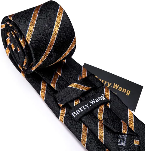 Vista 302 de Barry.Wang Juego de corbatas para hombre, corbata de seda a rayas, tejido a cuadros, gemelos formales, negocios, boda