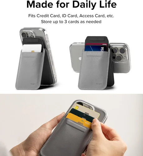 Vista 4 de Ringke Cartera magnética con soporte [capacidad para hasta 3 tarjetas] Cartera de teléfono compatible con MagSafe, soporte ajustable en ángulo