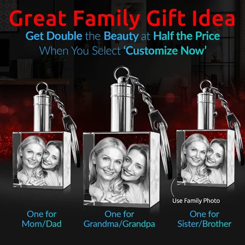 Vista 2 de ArtPix 3D Llaveros personalizados con luz LED, llavero grabado con láser 2D personalizado con huella dactilar, cristal, grandes regalos