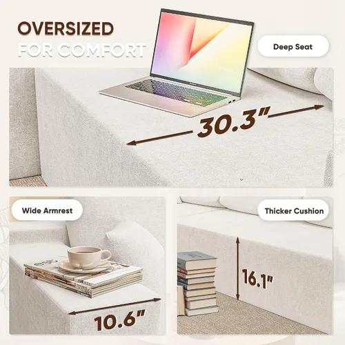 Vista 6 de VICTONE Sofás seccional de 108” Cloud, sofá modular sin huesos en forma de L con asiento profundo, sofás tapizados de comodidad moderna para sala