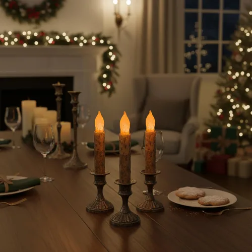 Vista 6 de 6PCS Primitive Taper Candle with Timer Remote Control,Real Wax Hand Dipped Rustic Flameless Candles Battery Operated for Halloween Christmas Country