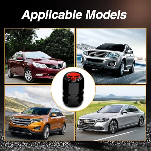 Vista 5 de TimNas 4 tapas de válvula de neumático de automóvil con forma de calavera, cubiertas de metal para sellar válvulas de polvo, tapa de núcleo