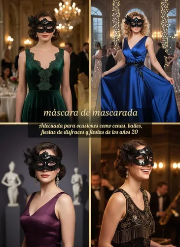 Vista 3 de Yokawe Máscara de mascarada negra para mujer, máscara veneciana de flores, de encaje, disfraz de Mardi Gras