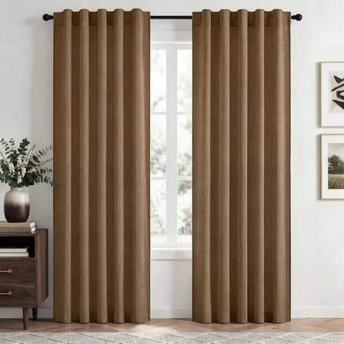 Vista 24 de MIULEE - Cortinas de lino sintético de 96 pulgadas de largo, 2 paneles, cortina semitransparente natural con pestaña trasera, bolsillo para barra