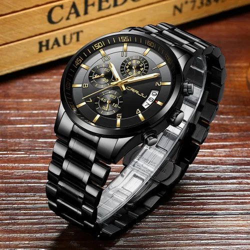 Vista 3 de CRRJU - Reloj de pulsera, de acero inoxidable para hombre, resistente al agua, cronógrafo, correa de acero inoxidable