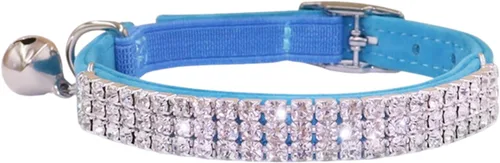 Vista 11 de THAIN Collar de diamantes de imitación para gatos y perros, de terciopelo suave, seguro, ajustable, con campanas, de 8 a 11 pulgadas para perros