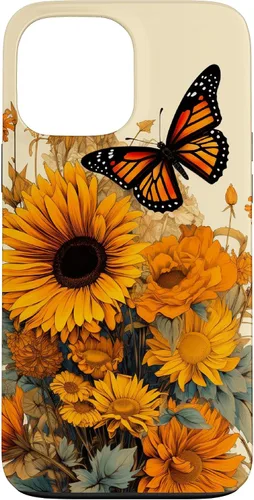 Vista 24 de Vintage Sunflower and Monarch Butterfly Case for iPhone 17