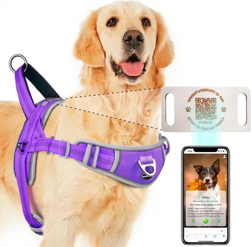Vista 15 de ADVENTUREMORE Arnés para perro pequeño sin tirones con etiqueta de código QR, chaleco reflectante, asa de clip frontal para entrenar caminando