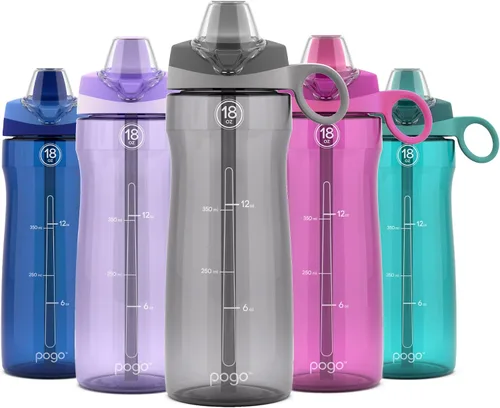 Vista 8 de Pogo Botella de agua de plástico Tritan sin BPA con tapa de popote suave, 18 onzas, azul