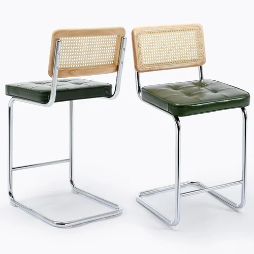 Vista 12 de ONEVOG Juego de 3 taburetes de bar de 26 pulgadas de altura de mostrador para cocina, modernas sillas tapizadas de ratán de mediados de siglo