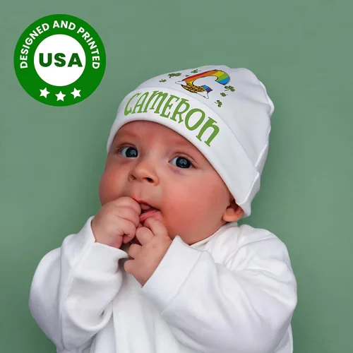 Vista 4 de Sombrero de bebé personalizado para el día irlandés 6 diseños de trébol con nombre Gorros personalizados para bebé niña del día de San Patricio