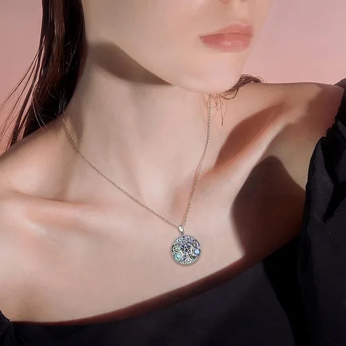 Vista 6 de YFN Collar de diosa de triple luna plata de ley pentagrama pentagrama ópalo pagano wiccano magia amuleto de árbol de la vida joyería para mujeres