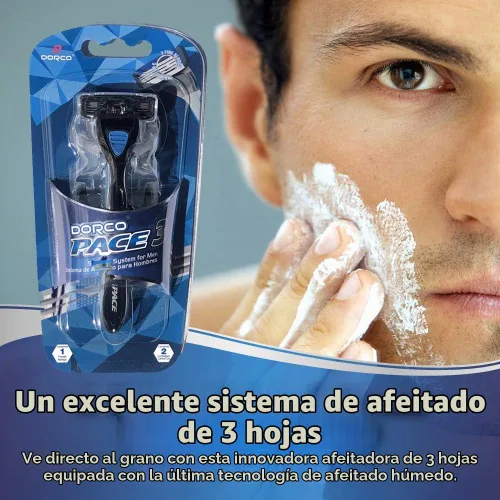 Vista 4 de Dorco Pace 3 - Sistema de afeitado de tres cuchillas de afeitar, paquete económico (10 cartuchos + 1 mango)