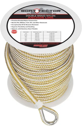 Vista 18 de Extreme Max 3006.2514 BoatTector - Línea de anclaje de nailon con doble trenza con dedal, 1/2" x 150', color blanco con trazador azul Blanco con azul