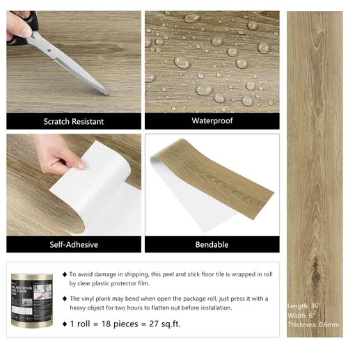 Vista 4 de LaCheery 18 Baldosas de Suelo de Madera de Roble de 6"x36" para Despegar y Pegar, Baldosas de Suelo de Baño para Despegar y Pegar, Suelo de Tablones