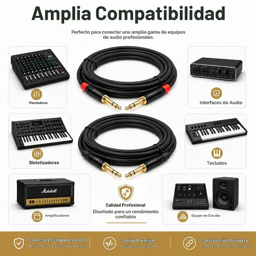 Vista 3 de Cable de altavoces, TRS equilibrado de 6 pies 1/4 ", paquete de 2