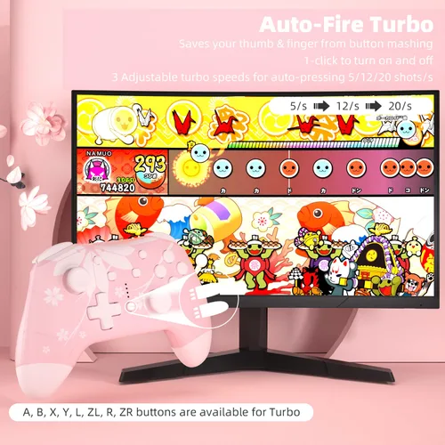 Vista 3 de Mytrix Updated Wireless Pro Controllers for Nintendo Switch, Windows PC iOS Android SteamSteam Deck, Sakura Pink Bluetooth Controller with