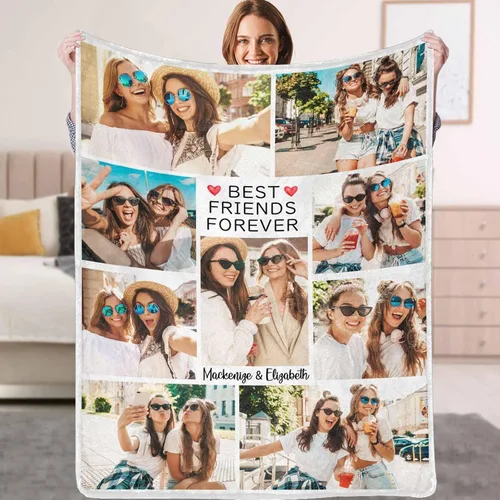 Vista 23 de YESCUSTOM Manta personalizada de Friends Forever con collage de fotos y texto, manta personalizada para mejores amigos, mejores amigos, cumpleaños