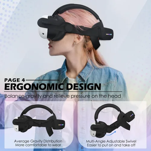 Vista 5 de Orzero Head Strap Accessories Compatible for Quest 3 with Extended 8000mah Battery Pack - Enhanced Comfort and Extended Gaming Time with RGB Light