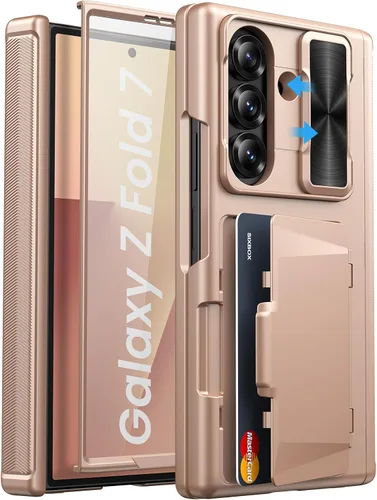 Vista 23 de Funda para Samsung Galaxy Z Fold 7 con Portarjetas, Integrado y Protector de Pantalla y Protección de Bisagra y Cubierta Deslizante para Cámara Negro