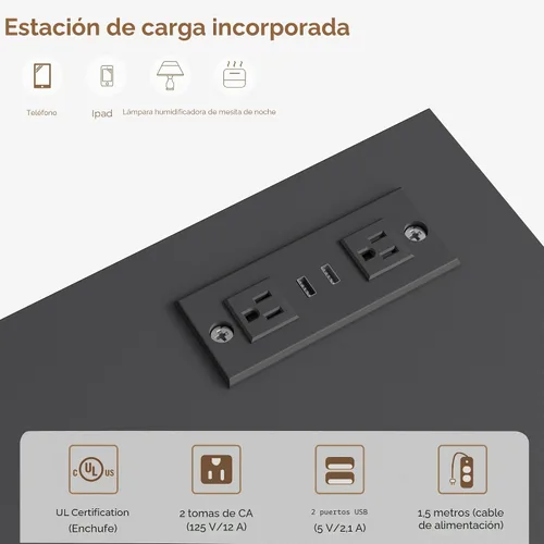 Vista 5 de BEWISHOME Cómoda negra para dormitorio con estación de carga y luces LED, cómoda de 6 cajones, cómodas de madera para armario, cómodas modernas