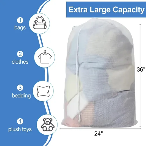 Vista 2 de Bolsas de malla para lavandería, paquete de 4 bolsas de lavandería duraderas con cordón