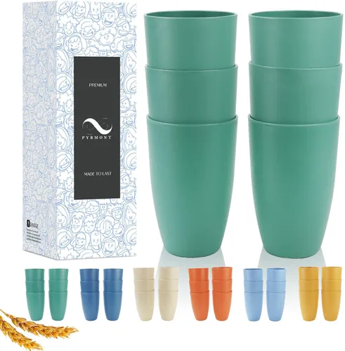 Vista 11 de PYRMONT Juego de 6 tazas de paja de trigo, tazas de café de plástico reutilizables, tazas de té con asas, juego de tazas de 16 onzas para café