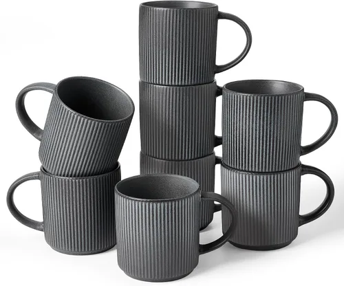 Vista 67 de famiware Juego de 4 tazas de café de 12 onzas, tazas de cerámica con asa Negro (Star-Black)