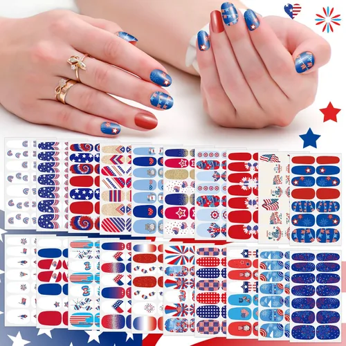 Vista 7 de 20 hojas de calcomanías de esmalte de uñas de Navidad, envolturas completas para mujeres, tiras de gel autoadhesivas de manicura con lima de uñas