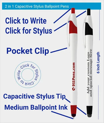 Vista 3 de Paquete de 200 bolígrafos personalizados de tinta de escritura con punta de lápiz capacitivo, los mejores bolígrafos personalizados impresos con tu