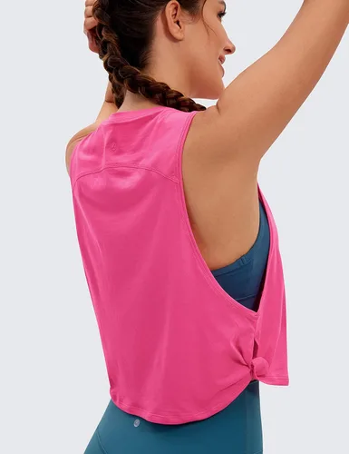 Vista 5 de CRZ YOGA Pima - Camiseta corta de algodón para mujer, camisetas deportivas sin mangas, atléticas, yoga, correr, gimnasio, entrenamiento, ombligueras