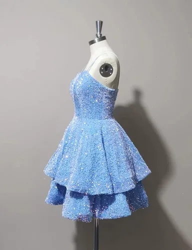 Vista 3 de SHLFETWLUA Vestidos de fiesta de lentejuelas para adolescentes, con tirantes delgados, brillantes, sexy, sin espalda, ajustados, cortos, vestidos