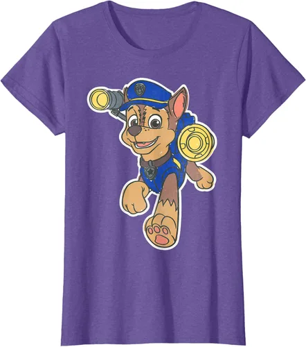 Vista 22 de Paw Patrol Chase Character Patch - Camiseta negra de manga corta con cuello redondo y ajuste clásico, talla S Negro