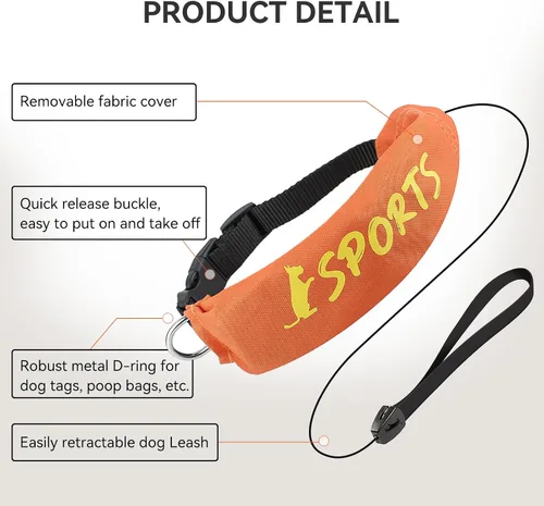 Vista 5 de NAMSAN Collar de correa retráctil para perros pequeños a medianos, collar de perro con correa retráctil integrada, todo en uno, ajustable, naranja
