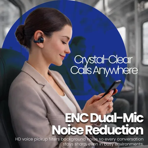 Vista 6 de Auriculares Bluetooth inalámbricos con clip de conducción ósea, BT 5.4 con micrófono, control táctil y de voz, IPX4 resistente al agua, batería de 3
