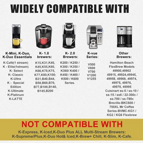 Vista 2 de K Cups reutilizables, filtros de café reutilizables de ajuste universal con malla de acero inoxidable de grado alimenticio, cápsulas de café