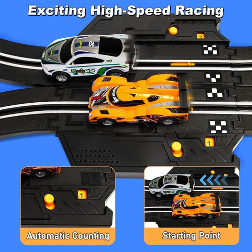 Vista 4 de Conjuntos de pista de carreras de coches ranurados eléctricos - 1:43 conjuntos de pista de carreras con 4 coches ranurados con faros, 2