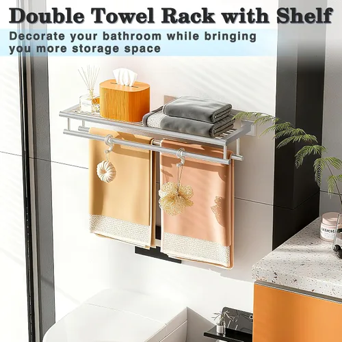 Vista 4 de Alise Toallero, Estante de Toallas con Barras Dobles para Lavabo de Baño, SUS 304 Acero Inoxidable de Montaje en Pared, 40.6 cm Níquel Cepillado