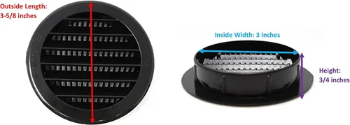 Vista 4 de Cubierta de rejilla de ventilación de aire de 3" redonda de plástico con persiana para reptiles, Soffit (16, Negro)