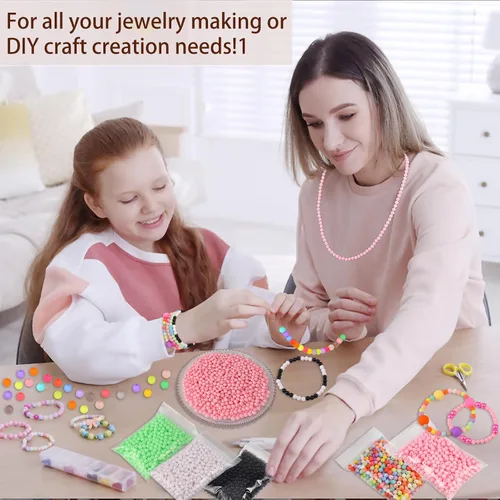 Vista 7 de 1500 cuentas negras redondas acrílicas para pulseras de 0.236 in de plástico, cuentas de colores para hacer joyas, cuentas de resina arcoíris