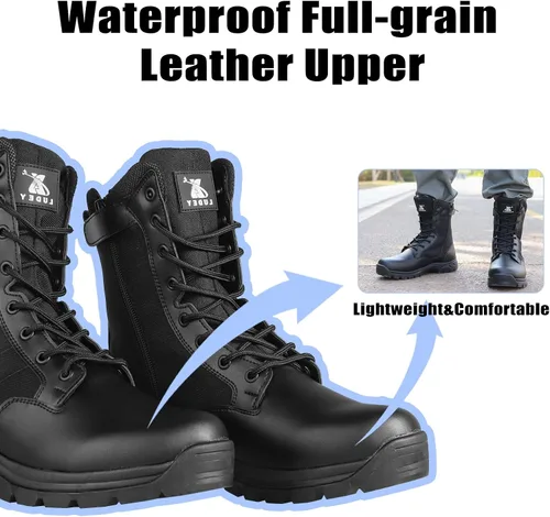 Vista 3 de Botas tácticas militares ligeras para hombres, duraderas YKK con cremallera lateral para policía, ejército, combate, selva, transpirables, cómodas