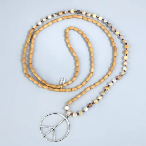 Vista 3 de KELITCH - Collar clásico con dije de signo de paz, de hippie, de amor, con cuentas de cristal esmerilado