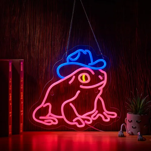 Vista 6 de Señal de neón de sombrero de vaquero, luz LED, decoración de pared, regulable, alimentada por USB, letreros de neón de vaquero (verde + rosa)